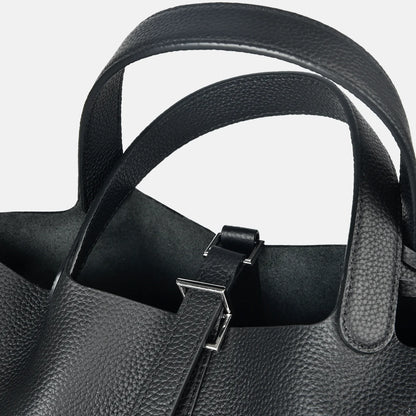 Women Leather Bucket Bag - Genuine Leather Handbag | Large Tote Bag With Silver Hardware