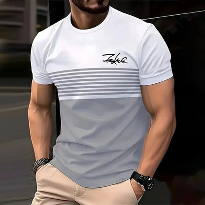 Striped Short Sleeve T-Shirt - Men's Casual Crew Neck Tee | Breathable Summer Wear