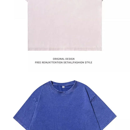 Retro Heavyweight T-Shirt - Solid Color Tee | Breathable Cotton Shirt, Short Sleeve Casual Top