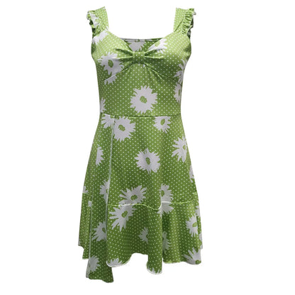 Breezy Sleeveless Dress with Vibrant Floral Print and Elegant V-Neck ﻿