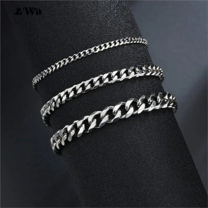 Awit Mens Simple 3-11mm Stainless Steel Curb Cuban Link Chain Bracelets for Women Unisex Wrist Jewelry Gifts