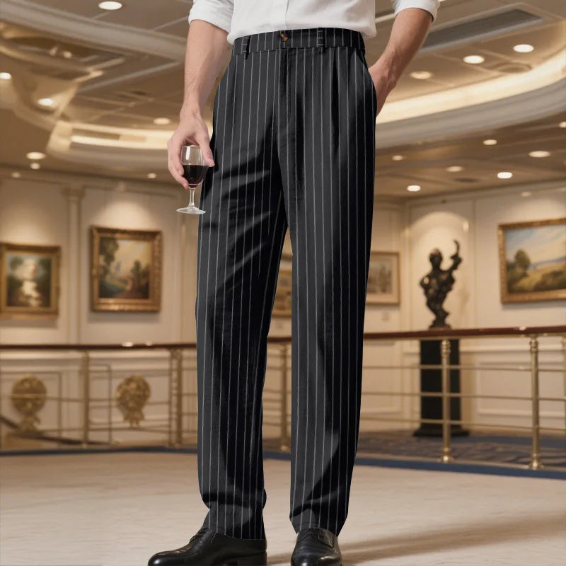 Linen Casual Pants - Men’s Striped Straight-Leg Breathable Loose Trousers for Spring