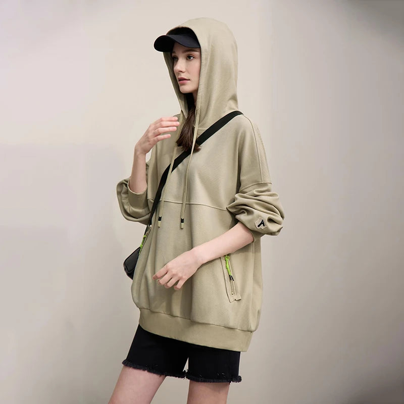 Amii Women's Sweatshirt 2026 Spring New Casual Letter Embroidery Printed Hooded Sweater Women's Loose Versatile Top 12641024