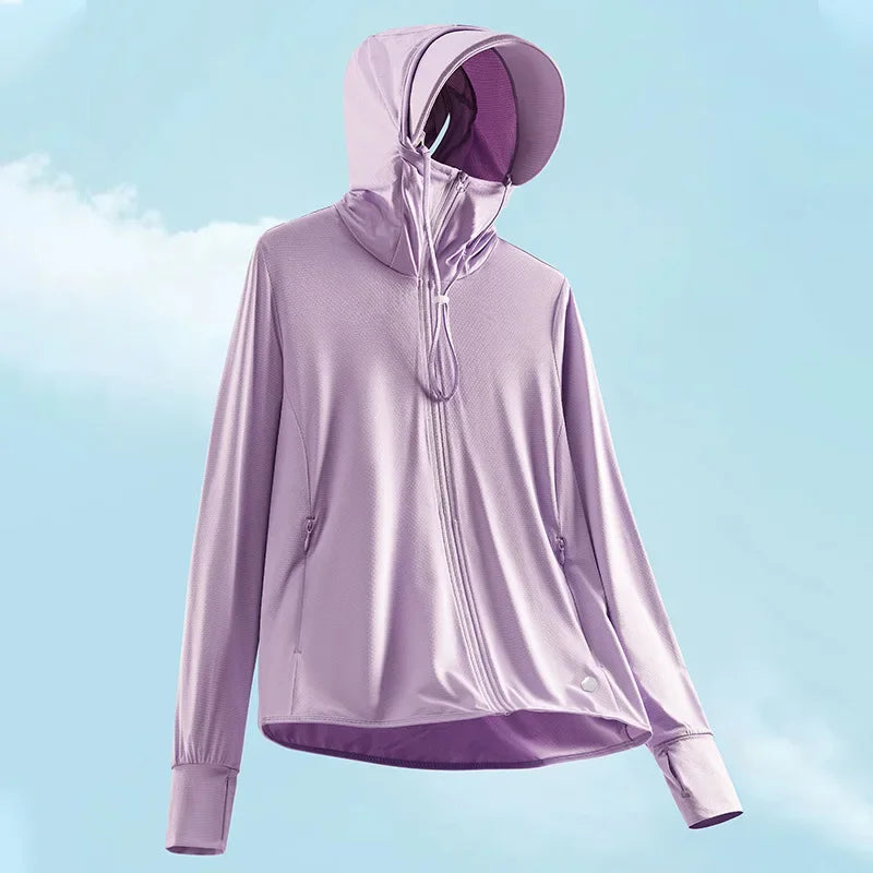 Summer sun protective clothing ultra-thin breathable sun protective clothing women's UV-proof large size hooded ice silk skin cl