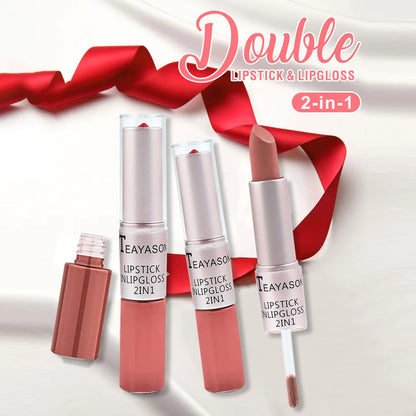 1PC Pink Matte Lipstick Waterproof Long-Lasting Moisture 2-in-1 Lip Tint Sexy Lip Gloss Lip Makeup for Women
