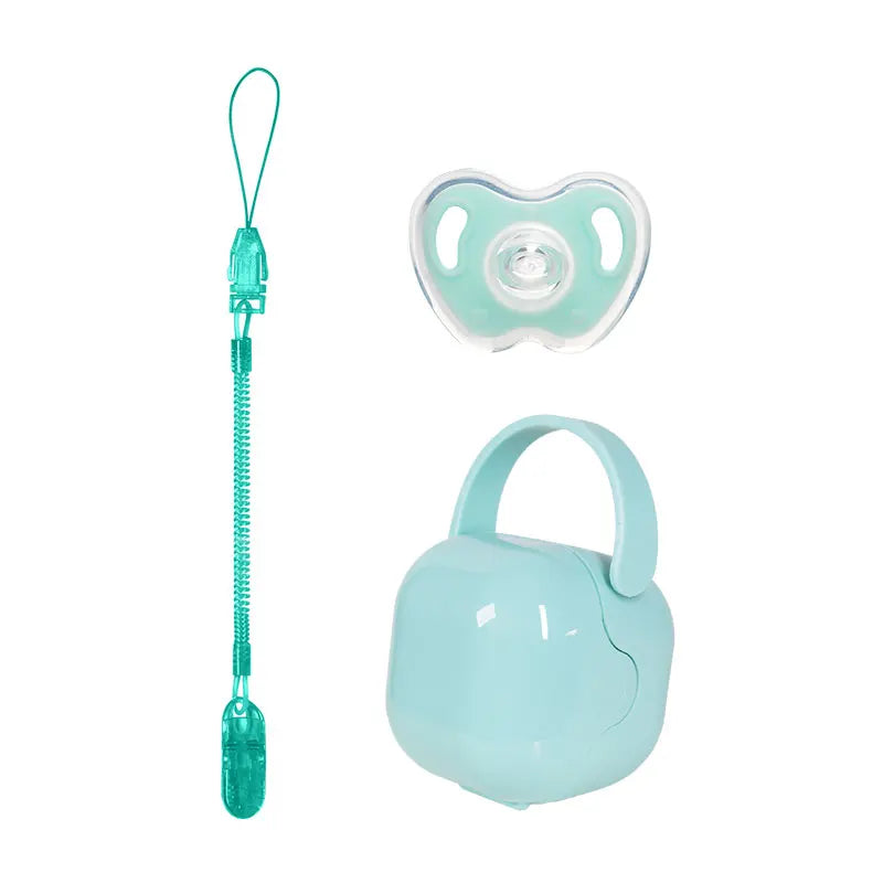 3Pcs Baby Apple Pacifier Set Silicone Soother with Spring pacifier chain and PP storage Box 100% BPA Free Portable Pacifier Set