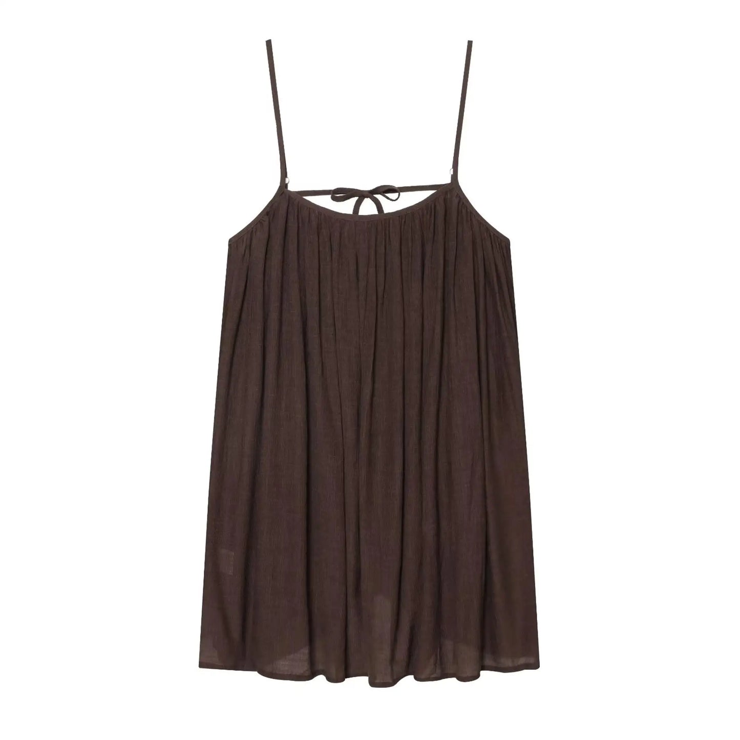 TFMLN Women Round Neck Pleated Sling Dresses Summer New Sleeveless Loose Fit Backless Solid Dress Fashion Holiday Casual Clothes