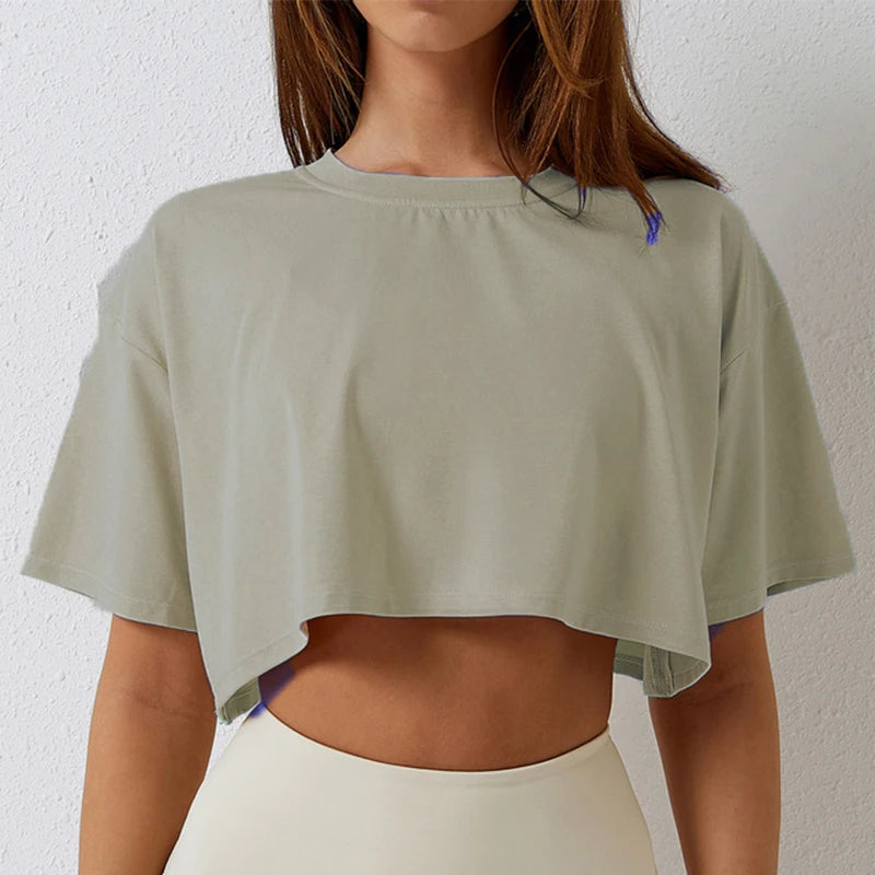 Women's Cotton Crop Top – Yoga & Fitness Short-Sleeve Workout Tee
