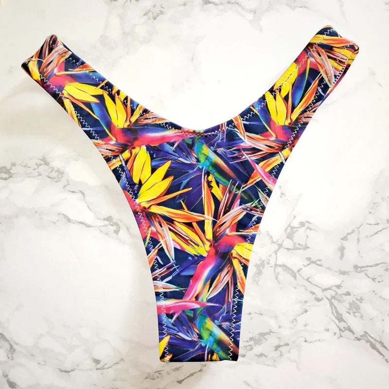 Sexy Floral Print Brazilian Bikini Bottom Women's Swimwear High Waisted New V Thong Swimsuit Bathing Suit Women Swimwear Women