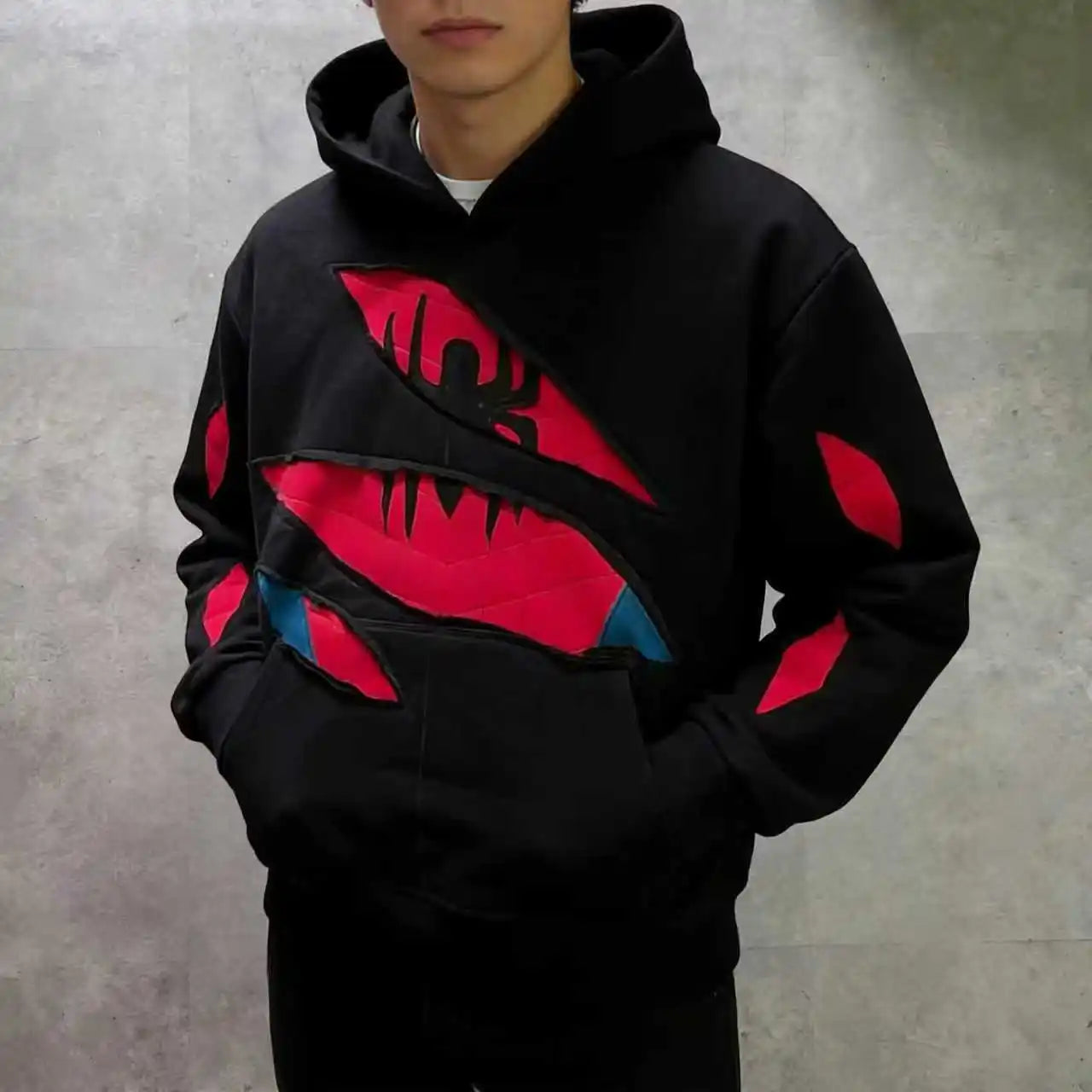 American Retro Spider Patchwork Print Hoodies Fashion Oversized Loose Full Zipper Hoodie Men Jacket Gothic Street Y2k Sweatshirt