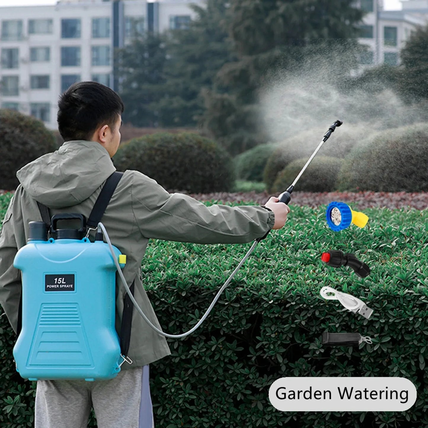 15L Multifunction Electric Sprayer, Adjustable Nozzle Garden Spray Tank For Watering, Cleaning, Pet Bathing with 3 Spray Heads