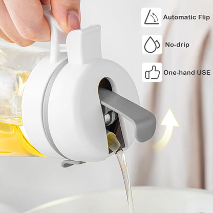 Olive Oil Dispenser Bottle - Auto Flip Glass Kitchen Container Leakproof for Cooking Oil Soy Sauce Coffee Syrup