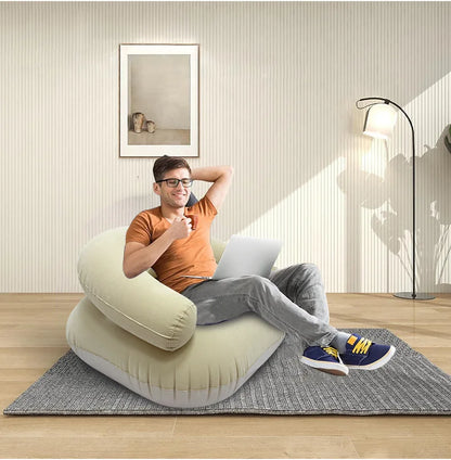 Inflatable Lazy Sofa U-shaped Flocking with Armrests, Backrest Seat Outdoor Pvc Indoor Portable Single Inflatable Sofa