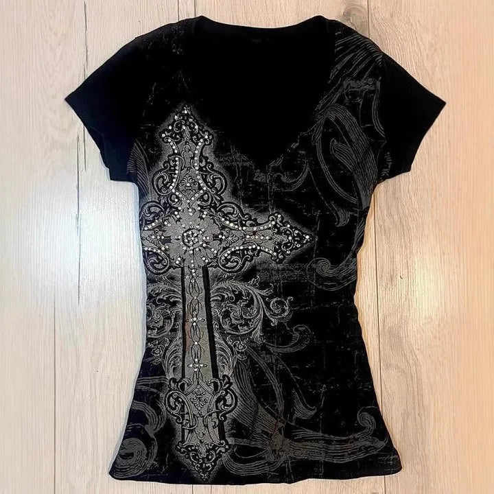 Women Top Y2k Tops 90s Vintage Clothes T Shirt for Women Kawaii Gothic Aesthetic Clothing Graphic Tees Y2k Kitty Emo Kpop Goth