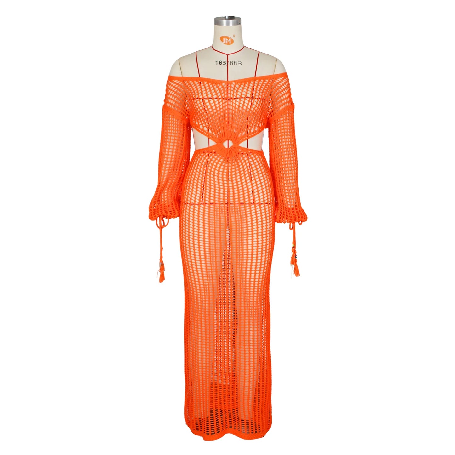 DEKA Women Knitted Backless Cover Up Swimsuit Long-sleeved Crochet Hollow Out Dress Summer Beach Vacation Outfit Beach Dress