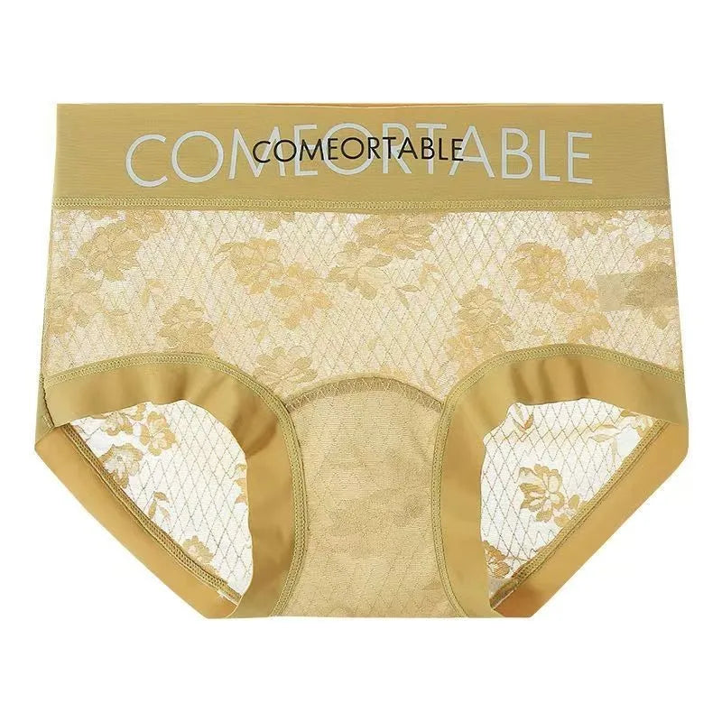 Seamless Women Panties Lace Alphabet Fashion Hip Lift Slightly Tummy Tightening Simple Lengthening Silk Crotch
