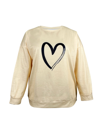 Plus Size 2024 Spring and Autumn Season Large Women's Fashion Love Digital Print Pullover Thin Long sleeved Top