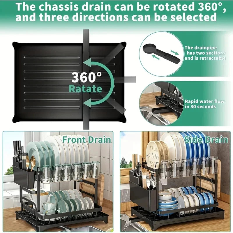 Multifunctional Countertop Dish Rack Kitchen Drain Storage Organizer with Cup Knife Chopsticks Holder New for Home Kitchen Use