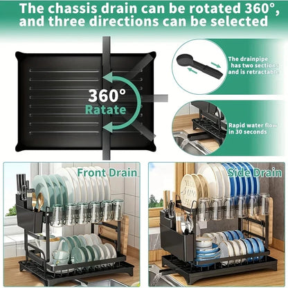 Multifunctional Countertop Dish Rack Kitchen Drain Storage Organizer with Cup Knife Chopsticks Holder New for Home Kitchen Use