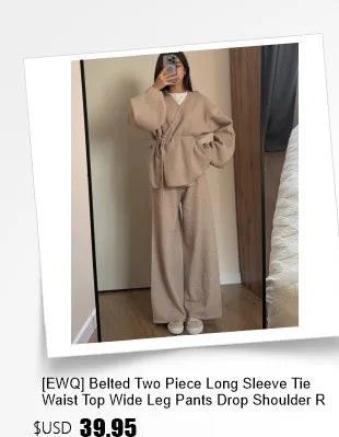 [EWQ] Fashion V-neck Long Sleeve Lace Up Sweater And High Waist Trousers Casual Women Knit Set Clothing 2025 Autumn New 16O1719