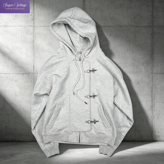 Y2K American Vintage Washed Streetwear Hoodie Women Hook Clasp Zip Up Drawstring Loose Winter Outerwear Casual Daily Wear 2026