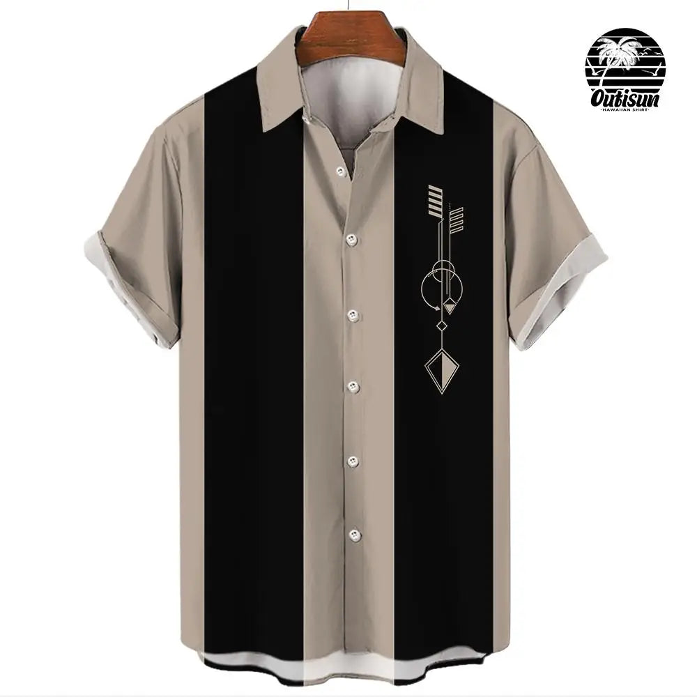 New Hawaiian Shirts for Men Casual Button Down Short Sleeve Unisex Striped 3D Print Summer Beach European Size S to 5XL