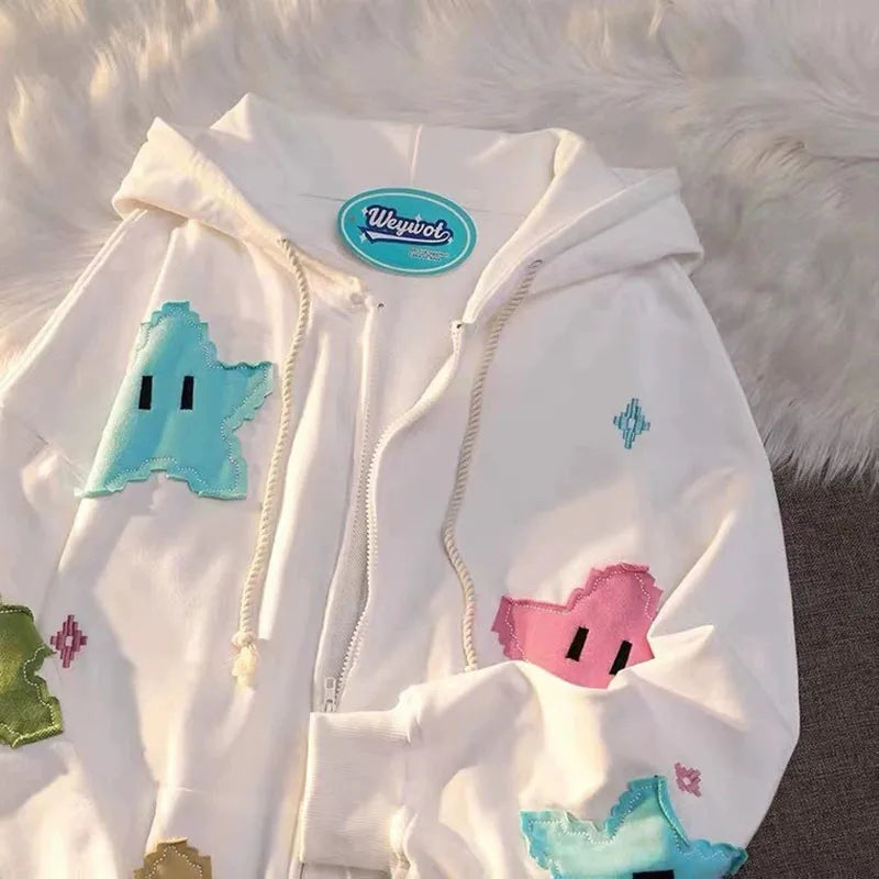 New Five-pointed Star Cartoon Hooded Girls' Appliquéd Pullover Hoodie Jacket Woman Sweatshirts