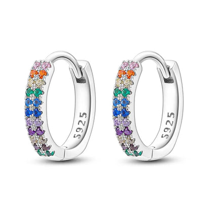MISEFF Real 925 Sterling Silver Earring Gradual Change Green Blue Colored Zircon Hoop Earrings Engagement Wedding Jewelry Gifts