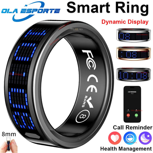 Smart Ring With Dynamic Display Screen 5 ATM Waterproof Blood Oxygen Heart Rate Sleep Monitor Sports Ring Men Women Fashion Ring