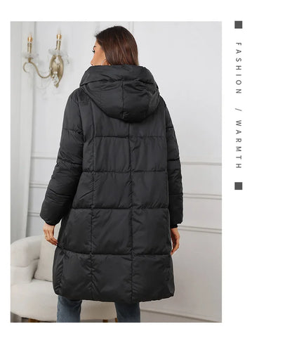 Women Long Coat – Thick Cotton Parka Jacket With Zipper Closure, Autumn Winter Warm Outerwear