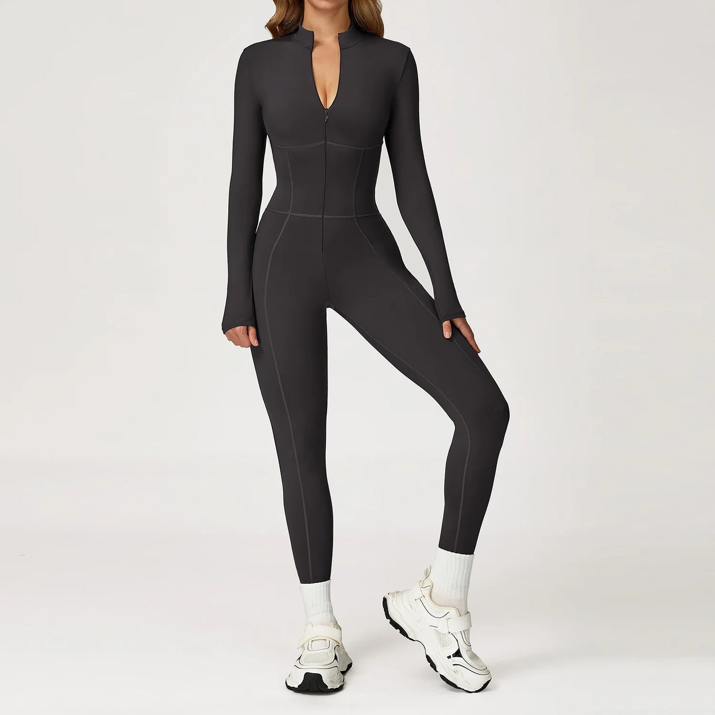Velvet Yoga Jumpsuit – Women's Fitness Set | Long-Sleeved Push-Up Activewear