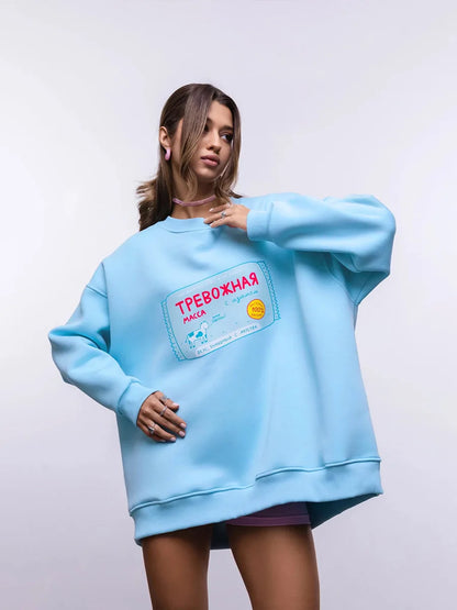 Sumuyoo Printing Warm Sweatshirt Loose Round Neck Oversized Chic Women's HoodiesTrendy Casual Autumn Winter Office Lady Pullover