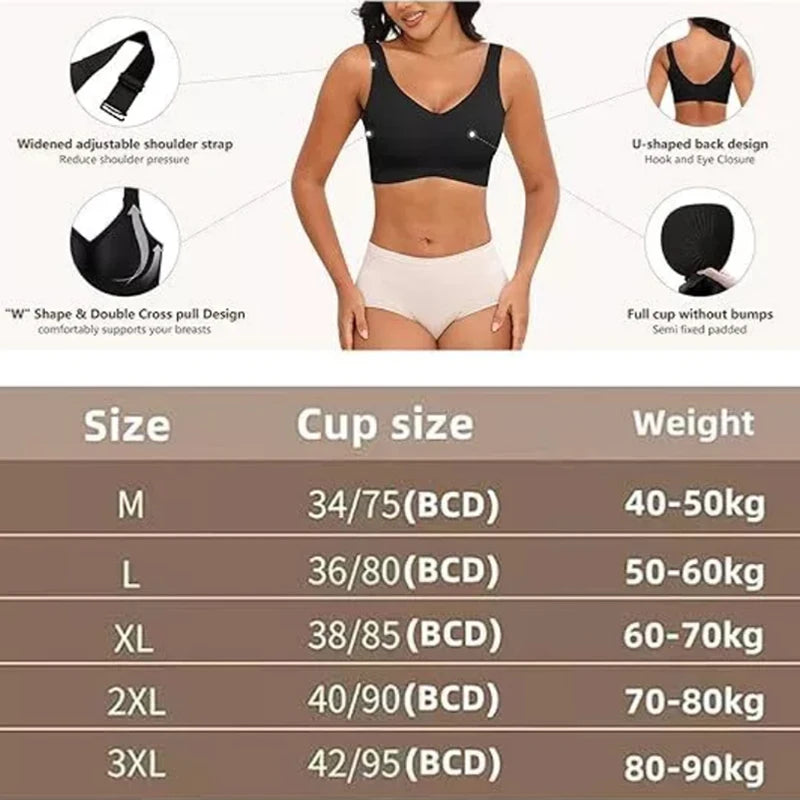 2025 Women's Seamless Underwear Thin Style Plus Size Removable Bra Anti-Sagging Wire-Free