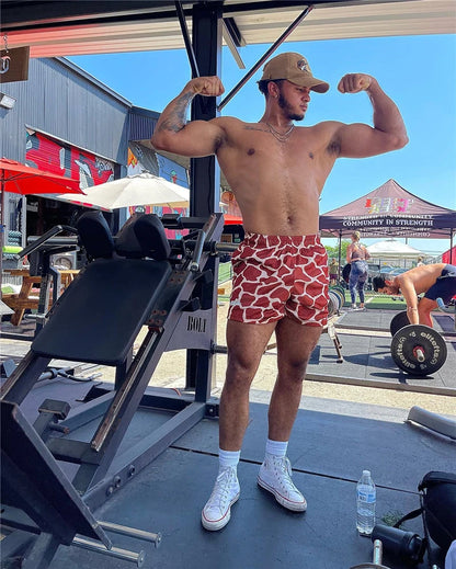 Summer Men's INAKA IP Leopard Print Mesh Shorts Elastic Waist Drawstring Breathable Quick Dry Gym Workout Fitness Casual Pants
