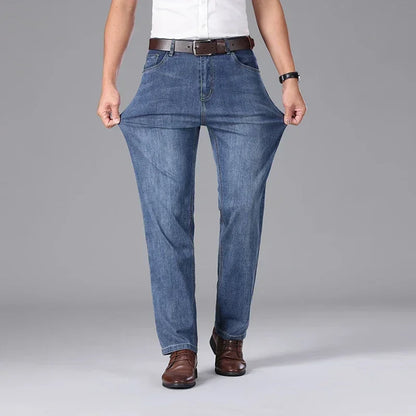 2026 Summer Brand Clothing Men's Straight Loose Lightweight Jeans Classic Badge Business Casual Thin Cotton Stretch Pants