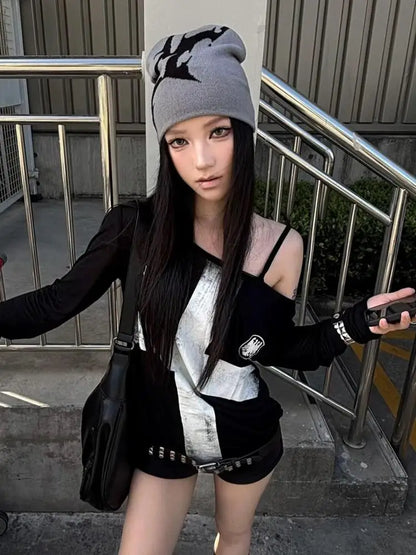 Seeslim Print Cross Graphic T Shirts Woman Long Sleeve Blck Goth Autumn Spring Tops Tees Female Clothing 2000s Clothes Y2k Chic