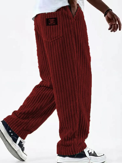 Winter Thick Warm Corduroy Sweatpants Men Fleece Liner Drawstring Straight Loose Track Pants Male Casual Fleece Thermal Trousers