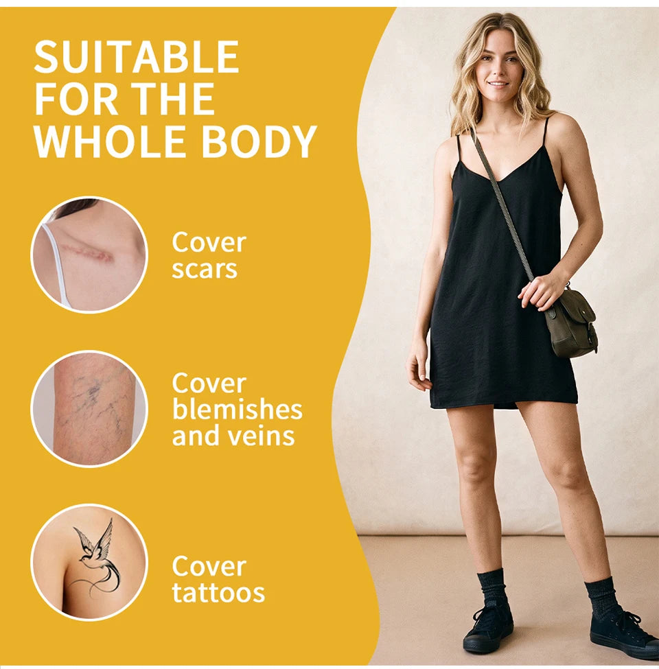 Body Concealer Waterproof Transfer Resistant Long Lasting High Coverage Natural Finish Makeup for Scars Spots Veins Tattoos