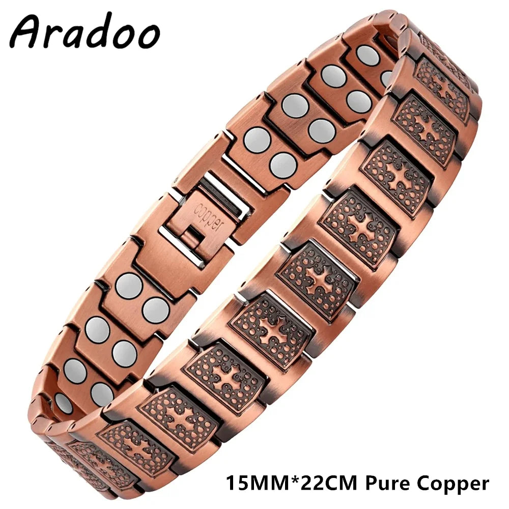 ARADOO Copper Bracelet for Men 100% Pure Copper Magnetic Link Bracelets Jewelry Gift with Adjustable Sizing Tool