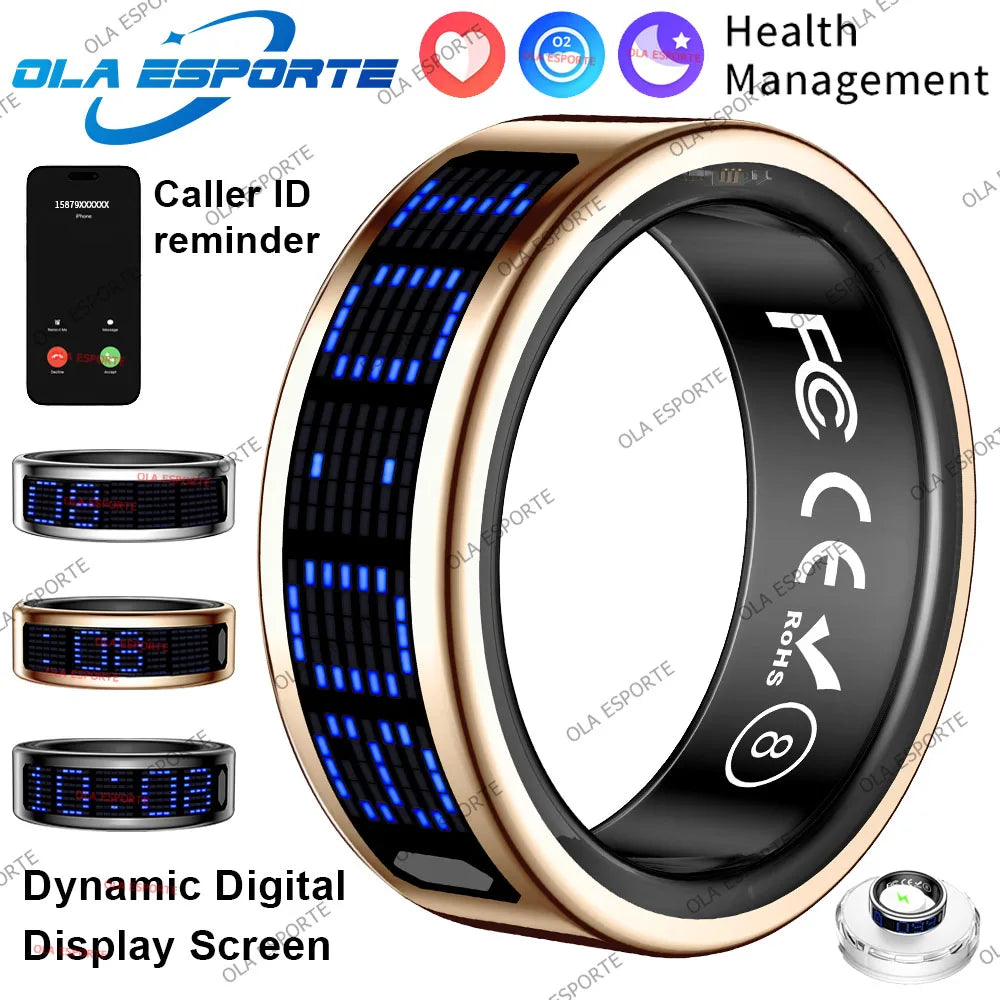 Smart Ring With Dynamic Display Screen 5 ATM Waterproof Blood Oxygen Heart Rate Sleep Monitor Sports Ring Men Women Fashion Ring
