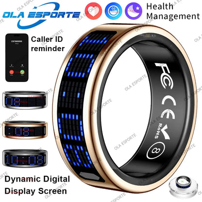 Smart Ring With Dynamic Display Screen 5 ATM Waterproof Blood Oxygen Heart Rate Sleep Monitor Sports Ring Men Women Fashion Ring