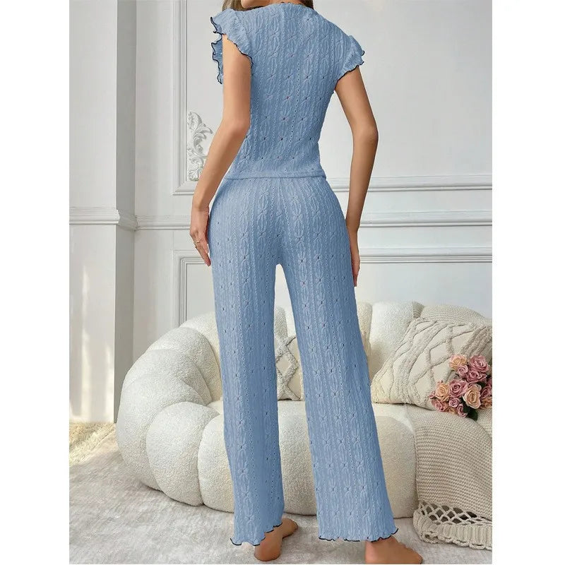 European and American style sexy hollow spring and summer new high-end lace texture women's pajama set