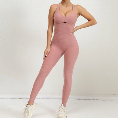 Women Gym Jumpsuit - Backless Fitness Jumpsuit | Breathable Nylon Spandex Blend Activewear
