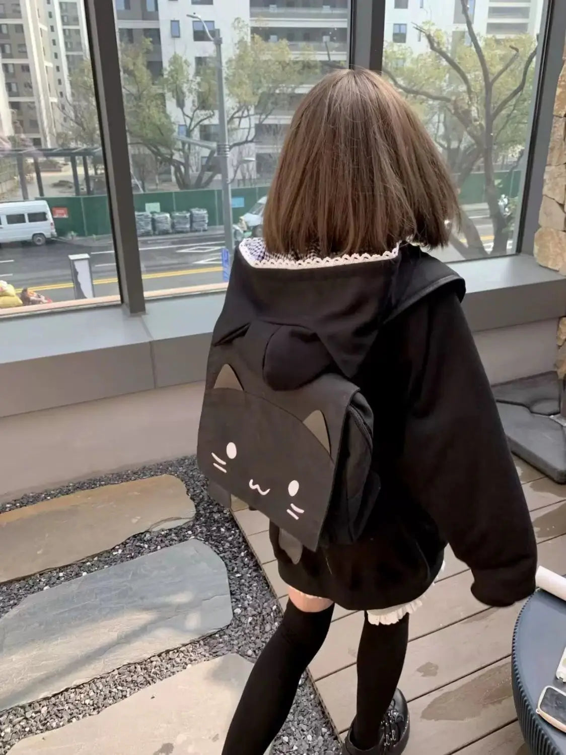 Zipper Hoodie Gothic Cartoon Kawaii Cat Ear Y2k Jacket Zip Up Thin Coat Spring Autumn Cute Core 2000s Clothes Fall Sweatshirts