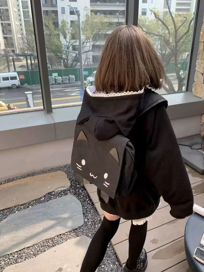 Zipper Hoodie Gothic Cartoon Kawaii Cat Ear Y2k Jacket Zip Up Thin Coat Spring Autumn Cute Core 2000s Clothes Fall Sweatshirts