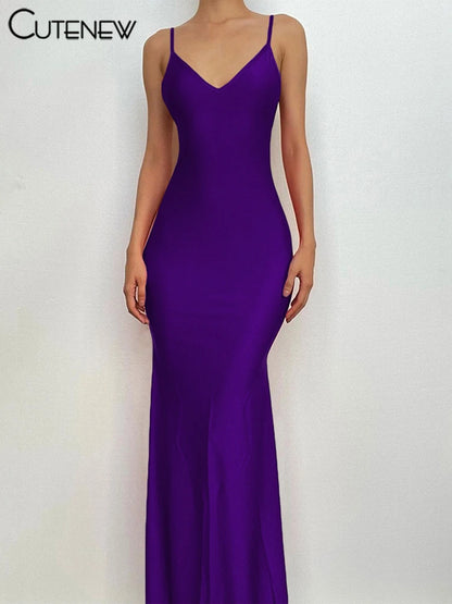 Red Spaghetti Strap Maxi Dress - Sexy Backless Ruched Body Shaping Dress Women