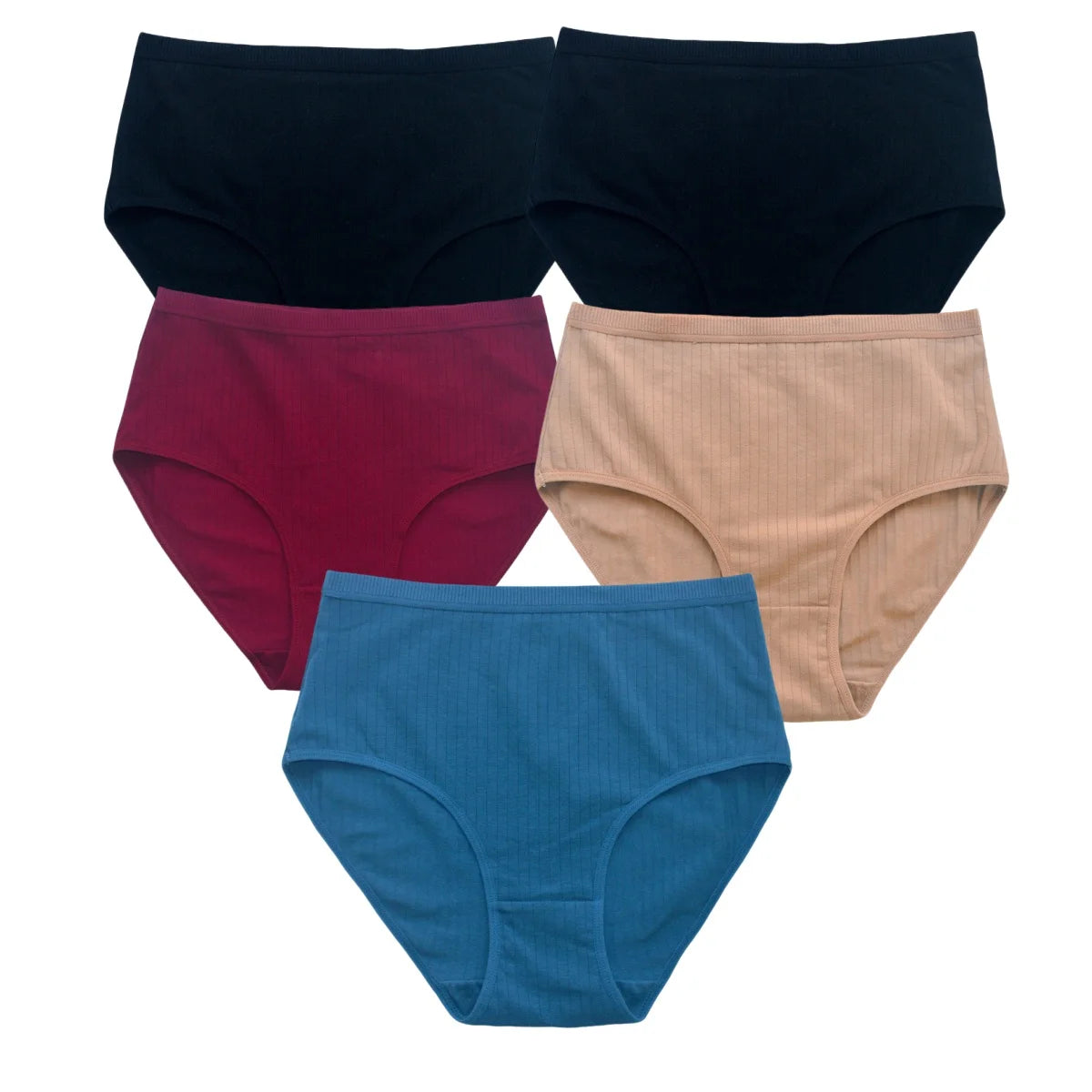 5Pcs/Set High Rise Panties Women Cotton Briefs Sexy Lingerie Ribbed Basic Daily Underwear Soft Stretch Ladies Intimates S-XXL