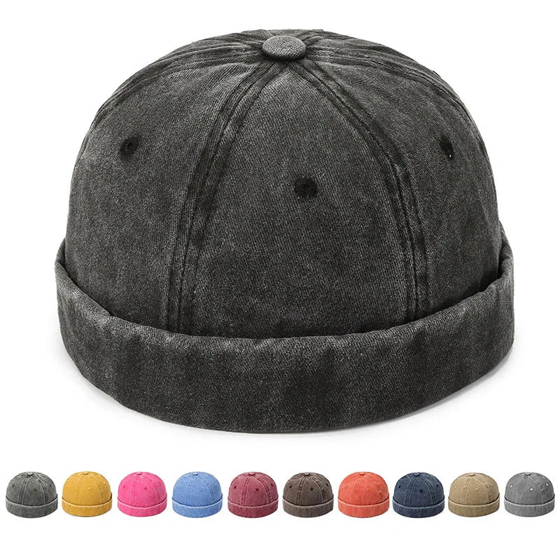 Denim Docker Cap – Brimless Sailor Beanie, Adjustable