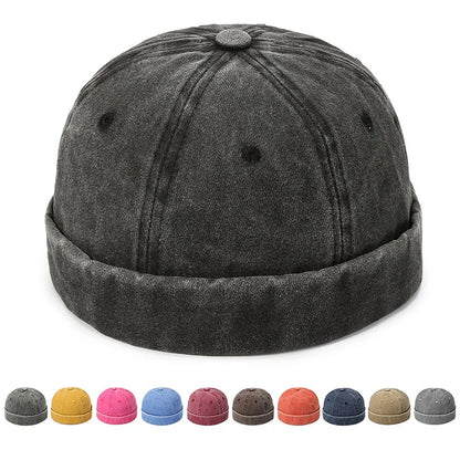 Denim Docker Cap – Brimless Sailor Beanie, Adjustable