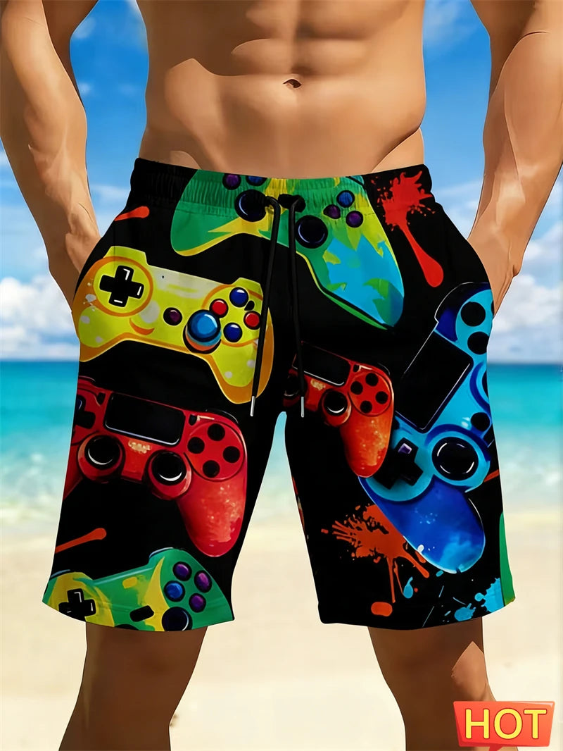 Cool Graffiti Gamepad Beach Shorts For Men Quick Dry Swim Shorts For Casual Daily Wear Beach Days And Video Game Themed Shorts